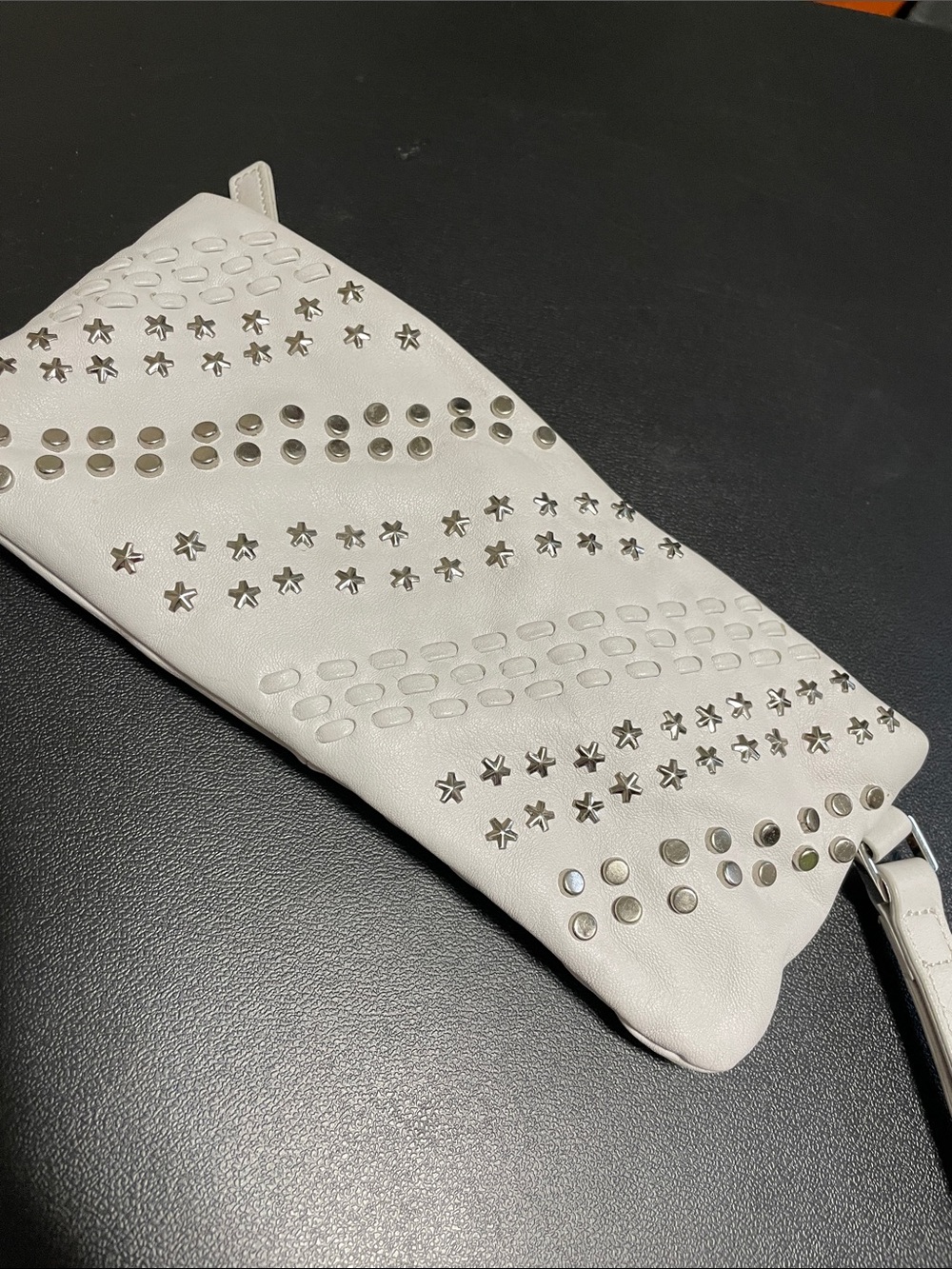 Danier Cream Leather Star & Stud Wristlet Clutch